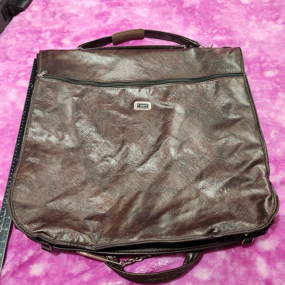 Vintage Samsonite Sentry Brown Faux Leather Hanging Bi-Fold Garment Bag Travel‎